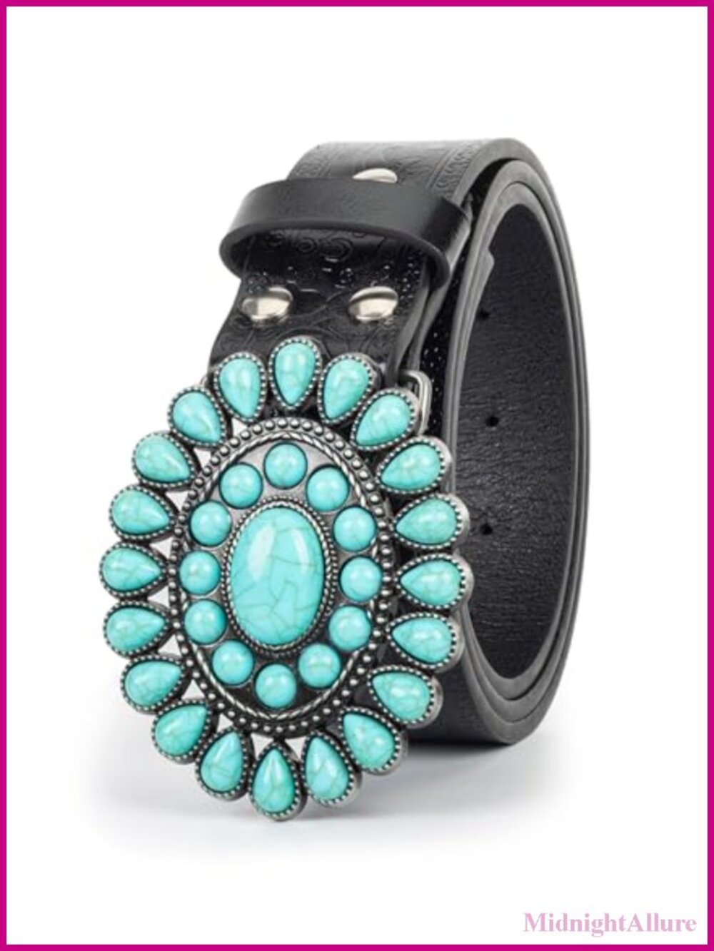 Western Vintage Turquoise Studded PU Leather Belt Adjustable Cowgirl